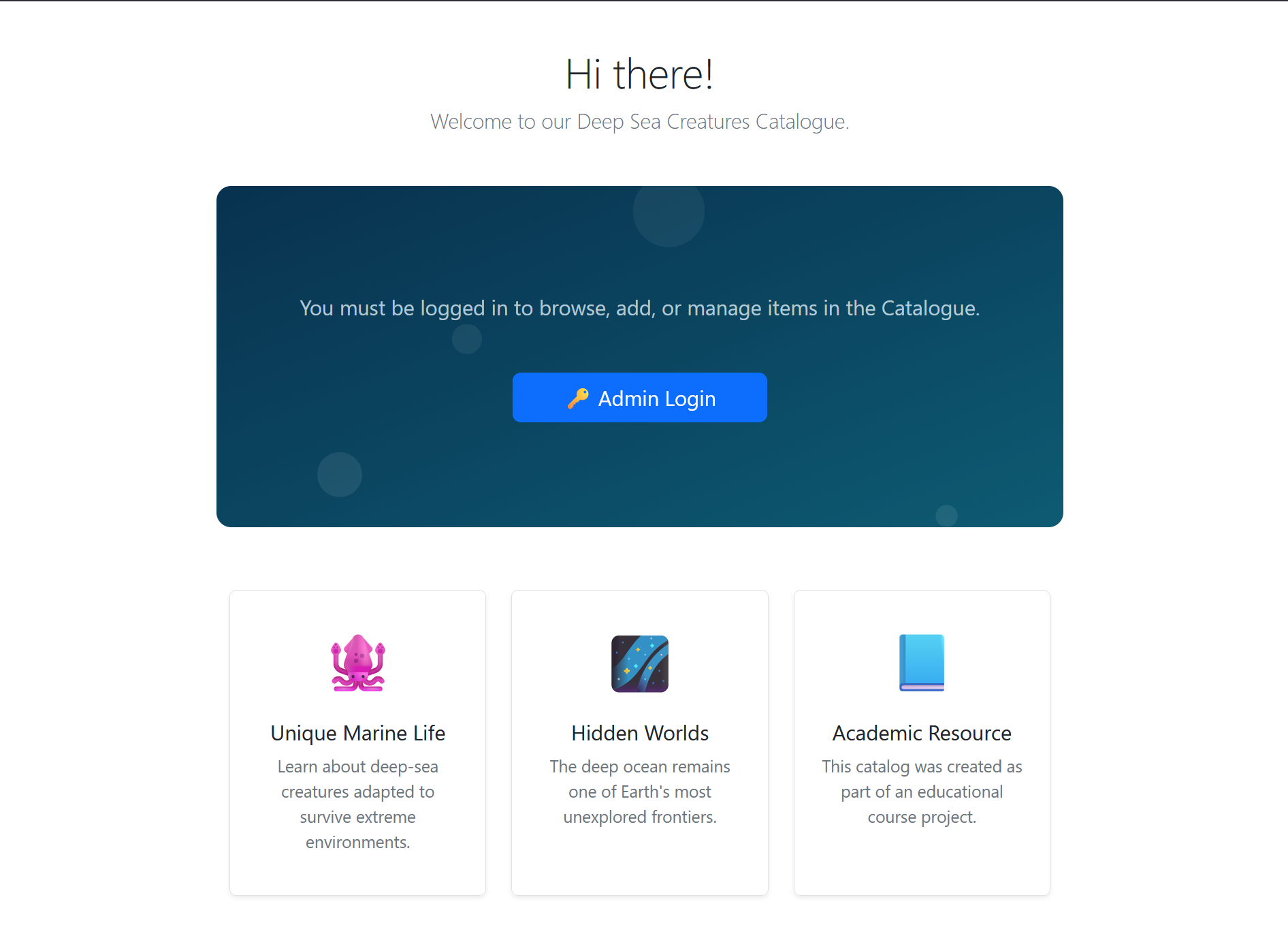 homepage for deep sea creatures catalog